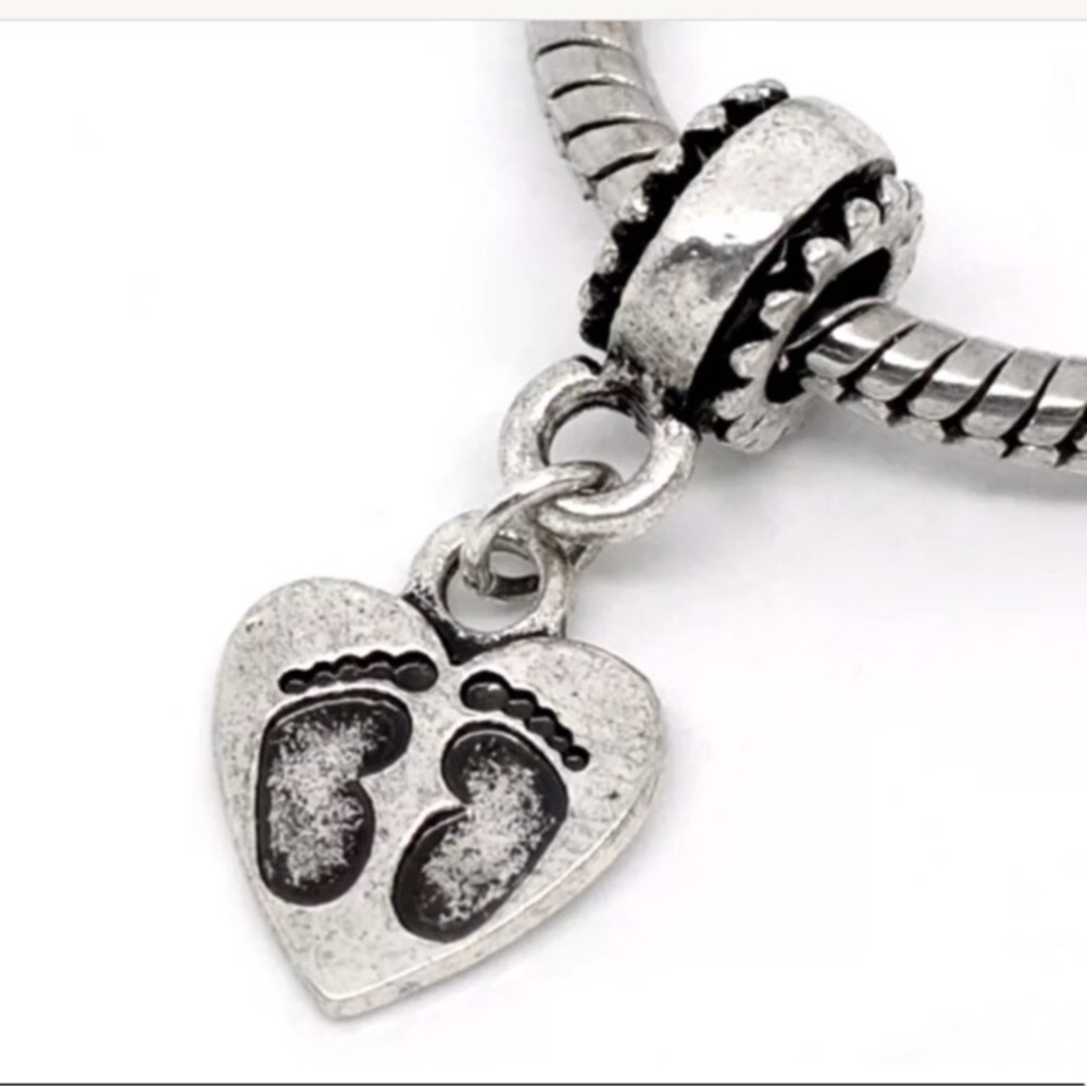 Baby Foot Fingerprint Silver Dangle Charm